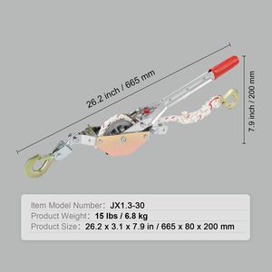 Argano a cricchetto per impieghi gravosi da 745 kg con fune da 30,5 m e diametro di 1,5 cm Corda e 2 Ganci per Applicazioni su Gru - Product Image 3