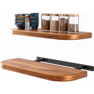Elegant Acacia Wood Wall Shelf with Three Drawer <b>Storage</b> - Wholesale - Product Image 2
