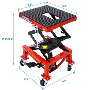 Presa a forbice idraulica per moto da 300 libbre rossa per piccole moto da cross con ruote a pedale - Product Image 4