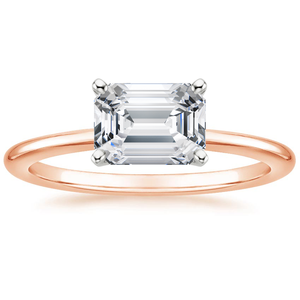 Bague de fiançailles solitaire en diamant taille émeraude en or blanc, sertie de griffes, style classique pour femme - Product Image 5