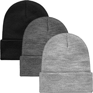 Bonnet unisexe en tricot 100 % acrylique, couleur unie, style décontracté pour adultes, tour de tête 56-58 cm - Product Image 1