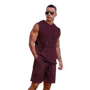 Conjunto Deportivo de Hombre sin Mangas con Capucha, Color Sólido, Secado Rápido, Transpirable, Informal, para Verano, Ligero, Pantalones Cortos de Poliéster - Product Image 2