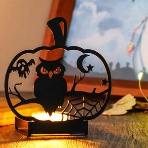 Human Iron <b>Metal</b> Halloween Tea Light <b>Candle</b> <b>Holder</b> With Bat Design <b>Black</b> Color For Halloween Home Decorations - Product Image 2
