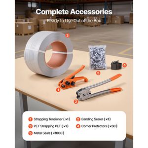 Kit Sigillatore per Nastro Resistente con Nastro in Poliestere PP da 3200 Piedi, 1000 Sigilli Metallici e 50 Protezioni Angolari - Product Image 2