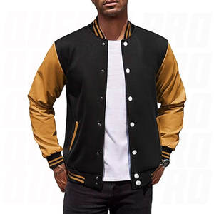Blouson universitaire homme tendance avec manches en cuir, coupe ajustée, style baseball, veste bomber classique athlétique streetwear boutonnée - Product Image 1