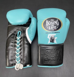 No Boxing No Life Gants de boxe en cuir bleu clair à lacets, à doigts entiers, unisexes pour adultes - Product Image 4