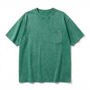 Men's Short Sleeve O-Neck Solid Gray Polyester Jersey Casual <b>T</b>-<b>Shirt</b> Oversized Fit Washed Knitted <b>Pocket</b> Front Breathable - Product Image 2