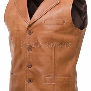 เสื้อกั๊กหนังผู้ชายแบบไม่มีแขน สีพื้น ขายส่ง ทรงปกติ เสื้อกั๊กหนังสไตล์ไบค์เกอร์สำหรับผู้ชาย ราคาถูก - Product Image 3