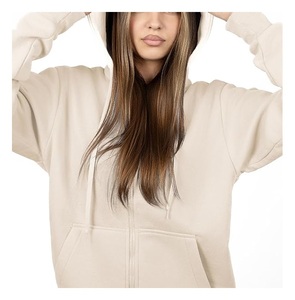 Prix de gros – Sweat à capuche zippé décontracté et confortable pour femme, 100 % coton, manches longues, col rond, épaules tombantes, couleur unie – Meilleur prix - Product Image 5