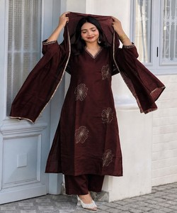 Rich Look Roman Embroidery Work <b>Top</b> Bottom With Dupatta Women Ethnic Wear <b>Indian</b> Outfit 86083 MORNI- MC-1143 - Product Image 2