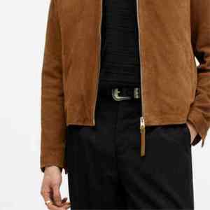 <b>Men's</b> <b>Brown</b> <b>Suede</b> <b>Jacket</b> Turn-Down Collar Zipper Closure Casual Autumn Wear Regular Fit Solid Color PU Leather Outerwear - Product Image 5
