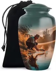 Urna Funeraria de Vidrio Personalizada con Diseño de Bosque de Pinos Invernal y Tapa de Cúpula, Diseño Vintage, Ecológica, Tamaño Completo - Product Image 4