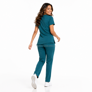 Mandarin Collar <b>Nurse</b> <b>Scrub</b> Uniform Custom Embroidered Logo Elastic Waistband Drawstring Soft Touch Woven Spandex/Polyester - Product Image 3