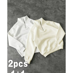 Men's Heavyweight Oversized Half Zip Sweatshirt <b>Mock</b> <b>Neck</b> Plain Cotton Fleece Streetwear <b>Top</b> - Product Image 4
