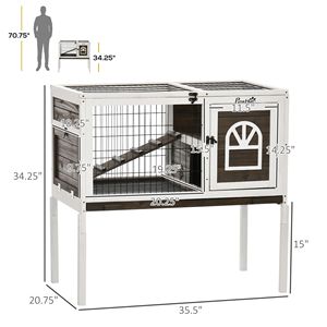 Gabbia per interni color caffè in legno per conigli e porcellini d'India con porte chiudibili a chiave e vassoio per la casa per animali domestici - Product Image 3