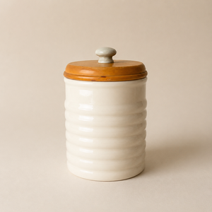 Elegant Ribbed <b>Storage</b> Canister Set With Wooden Lid Secure Seal Spacious Capacity <b>Kitchen</b> Counter Organization Solution - Product Image 1