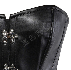 New Arrival Eco-Friendly Soft Leather Breathable Firm Control Overbust <b>Corset</b> Boned Burlesque <b>Bustier</b> Lingerie Top Rivet Lace - Product Image 5
