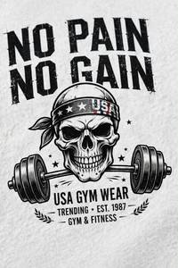 T-shirt blanc à manches courtes et col rond pour homme, motif crâne et haltère sur le devant, respirant, « No Pain No Gain », idéal pour la gym et l'entraînement - Product Image 6