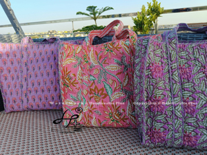 Floral Cotton <b>Quilted</b> Large <b>Storage</b> Tote <b>Bag</b> Block Print Vintage Hand <b>Bag</b> Customize Women Weekender <b>Bag</b> Washable Shopping <b>Bag</b> - Product Image 3