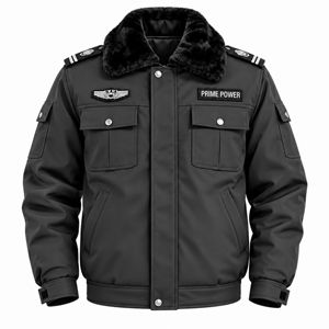 Veste d'uniforme de sécurité avec col en fourrure pelucheuse et détails professionnels pour agents de sécurité, fournisseur OEM en marque blanche pour acheteurs B2B - Product Image 1