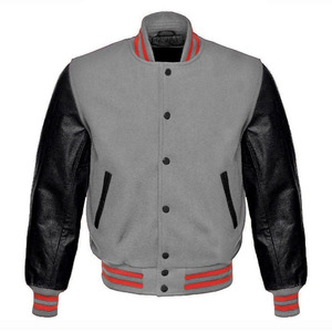 Chaqueta de Béisbol al por Mayor de Alta Calidad, Chaqueta Letterman Lisa con Mangas de Cuero, Chaqueta Bomber Negra Universitaria con Logotipo - Product Image 1