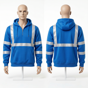 เสื้อฮู้ดดี้ทำงานผู้ชาย 340 GSM ผ้าโพลีเอสเตอร์ผสมฝ้ายฟลีซ สีกากี แถบสะท้อนแสงเพื่อความปลอดภัย ปักโลโก้ตามแบบที่กำหนด - Product Image 5