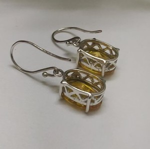 Boucles d'oreilles ovales en citrine faites à la main, boucles d'oreilles en citrine jaune plaquées argent pour femmes, bijoux pendantes pour la vente en gros - Product Image 3