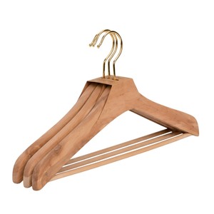 Barra de colgar moderna de madera maciza con gancho giratorio dorado, perchas de madera natural para trajes y abrigos para tiendas de ropa y boutiques. - Product Image 1