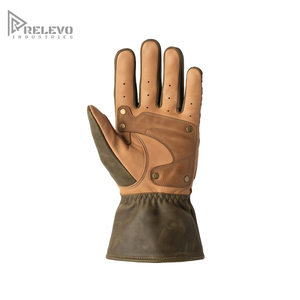 Custom Vintage Leather Motorcycle Gloves Rear Lace Up Gauntlet Two Tone Leather Biker Gloves Molded Knuckle Perforated - Product Image 2