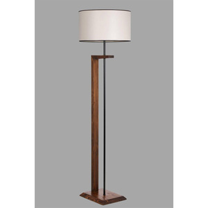 Scandinavian Wooden Floor <b>Lamp</b> Minimalist Walnut Wood Standing Light With Fabric <b>Drum</b> <b>Shade</b> For Living Room Luxury Hotel Bedroom - Product Image 1