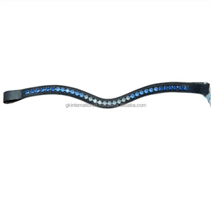 Bandeau de tête pour cheval en cuir rembourré de qualité supérieure, vide, avec cristaux bleus incrustés, pierres de diamant, disponible dans toutes les tailles et couleurs - Product Image 1