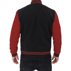 Veste universitaire unisexe à blocs de couleurs, patchwork, noir et rouge, fermeture éclair sur le devant, col en V, manteau décontracté d'automne - Product Image 2