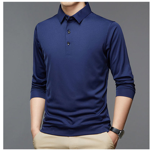 Camisa Polo de Manga Larga Azul Marino para Hombre, Corte Regular, Cuello con Botones, Color Sólido, Ropa Casual, Temporada de Primavera, Tejido de Punto - Product Image 4
