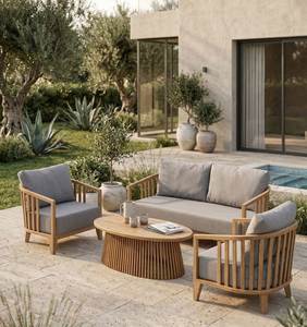 Modern Wood <b>Garden</b> <b>Sofa</b> Set Outdoor Cushioned Patio Furniture for Courtyard and Backyard Seating - Product Image 1
