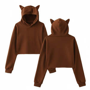 Sudaderas con capucha para mujer al por mayor, top corto personalizado con orejas de gato, ODM, 100% algodón, grueso, ecológico, transpirable, estilo urbano, forrado - Product Image 4