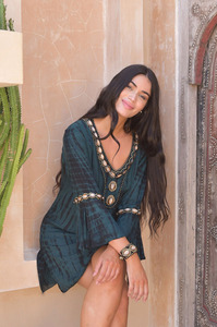 Women's Summer Eco-Friendly Rayon Crepe Long Sleeve Blouse Tunic <b>Top</b> Beaded Neck Printed Design Quick Dry <b>Plus</b> <b>Size</b> Bandeau Bra - Product Image 2