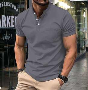 Camiseta Polo Casual para Hombre, Manga Corta, Cuello Alto, Mezcla de Algodón, Corte Ajustado, con Bolsillo, Moda Verano, Prenda Masculina Suave - Product Image 2