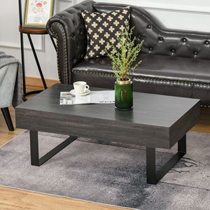 Tavolino da Caffè Moderno Mid-Century con Cassetto Portaoggetti, Superficie in Legno Grigio Scuro e Gambe a Slitta in Metallo per Soggiorno - Product Image 2