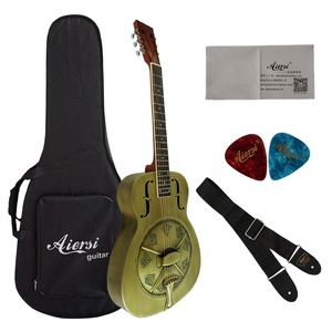 China Aiersi Brand Style O Gloss Brass Body Cutaway shaped Blues Slide Dobro Resonator guitar