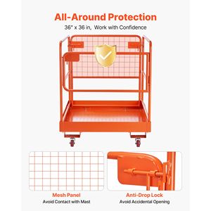 Carrello Elevatore a 4 Ruote con Gabbia di Sicurezza, Capacità 1200 Libbre, con Cestello Porta-Persone e Piattaforma di Lavoro Pieghevole - 36,6 X 36,6 Pollici - Product Image 4