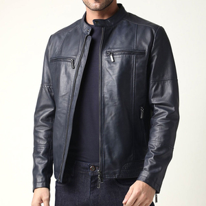 <b>Men</b> <b>Black</b> Quilted Genuine Leather Motorcycle Jacket Slim Fit Biker Leather Coat OEM ODM Factory - Product Image 2