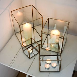 Vintage Glass & Brass Box Showcase, <b>Cube</b> Shaped Display case Set of 4 Boxes - Product Image 4