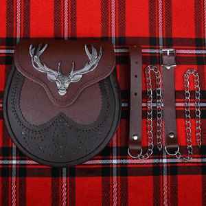 Sporran écossais fait main en cuir véritable marron avec badge tête de cerf pour le Kilt Day – Fournitures d'usine pour tenues des Highlands - Product Image 1