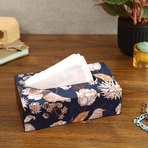 Caja de pañuelos de madera cuadrada con diseño estampado en verde y amarillo, patrón floral, trabajo artesanal atractivo - Product Image 6