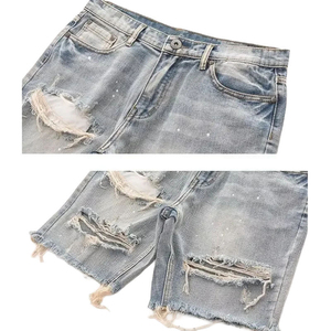 ผู้ผลิตกางเกงยีนส์ขาสั้นทรงวินเทจเอวสูงแบบขาดๆ ซีดๆ สไตล์แบ็กกี้ กางเกงยีนส์ขาสั้นผู้ชายสั่งทำพิเศษ - Product Image 3