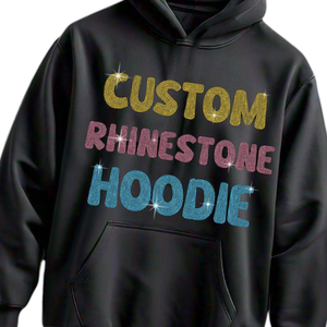 Sweat-shirt à capuche personnalisé pour homme avec strass, texte multicolore scintillant, streetwear en molleton de coton, vente en gros - Product Image 5