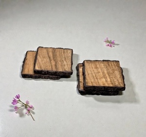 Luxury Style Wooden Tea <b>Coaster</b> <b>Set</b> With Bark Design Heat Resistant Non-Slip Square Mats & Pads Placemat At Best Price - Product Image 5