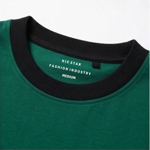 Camiseta de algodón grueso de alta calidad con ribete en contraste negro, cuello redondo, manga corta, corte holgado para hombre. - Product Image 3
