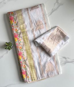 Sari indien de boutique en Khadi, style Gujarati, avec motif floral et oiseaux, tissé à la main, séchage rapide, pour femme, tenue de mariage, sari de mariée traditionnel - Product Image 4