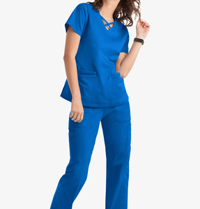 Women Hospital Uniforms Straight <b>Nursing</b> Medical Scrubs Dress Ceil Blue Color V Neck and Side Leg Slit Women Scrubs Dresses - Product Image 3